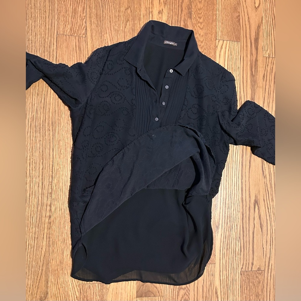 J McLaughlin Silk Cotton Blend Tunic Black 3/4 Sleeve Career Wear Whimsey Goth - Picture 11 of 13